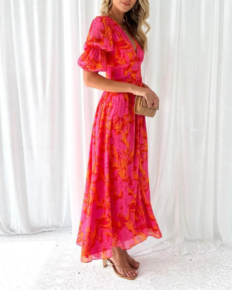 Noralynn™ | Bloemen V-Hals Maxi Jurk
